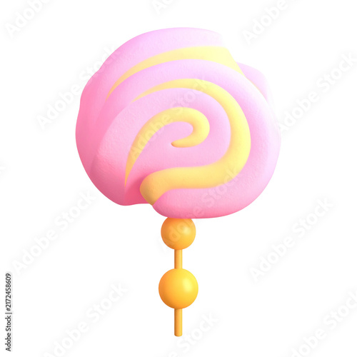 Yellow and pink spiral lollipop candy illustration 3d render for sweet shop dessert snack kids treat mobile video game ui asset