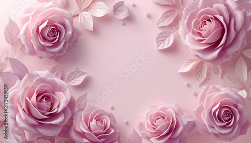 Elegant pink rose flowers arranged in a decorative frame on pastel background with pink roses rose border rose arrangement floral background romantic flowers