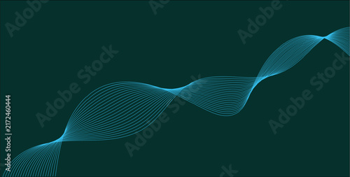 Abstract DNA Helix Vector with Flowing Blue Light Wave Background.