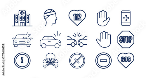 Medical healthcare line icon set with hospital emergency doctor pharmacy patient treatment editable outline vector collection for health services.