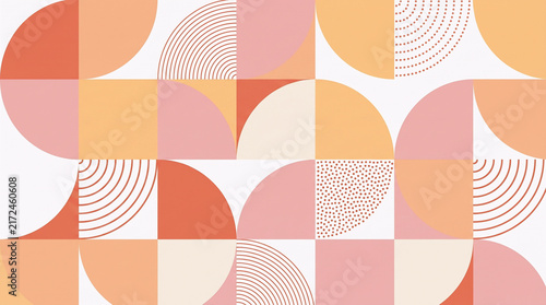 Geometric Abstract Pattern Background with Peach, Pink and Coral Shapes in Modern Scandinavian Style