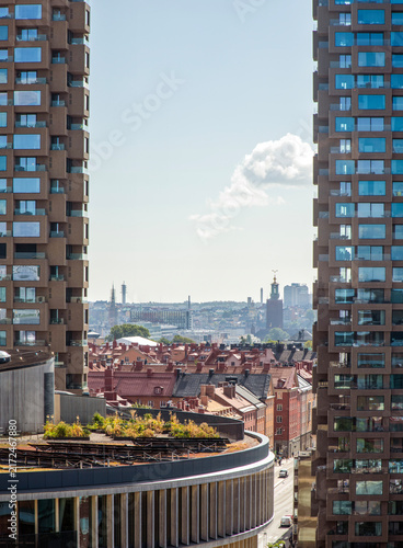 Photography Modern apartments with a blue sky in Stockholm, Sweden