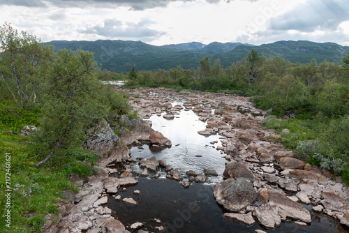 Bitu River with Low Water Level in Rauland, Norway