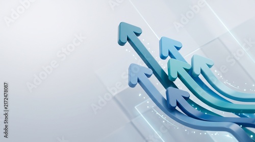 Arrows of Progress: Multiple blue arrows ascend in a dynamic composition, symbolizing growth, progress, and upward momentum in a clean, modern aesthetic.
