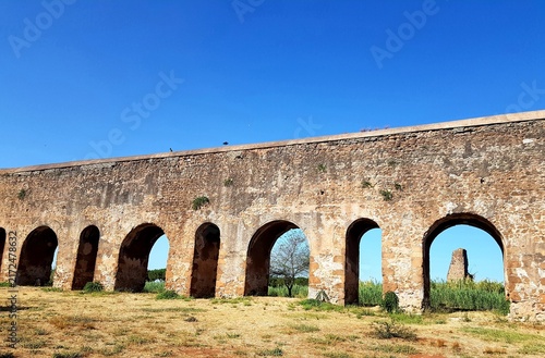Historic Stone Aqueduct Arches Blue Sky