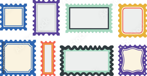Postage stamp frames with decorative edges rectangular proportions