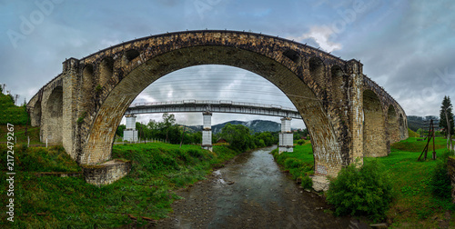 Austrian Viaduct Bridge in the village of Vorokhta