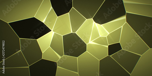 Fotografie Yellow shattered glass forms a fractured mosaic with sharp crystalline facets and dark cinematic grain