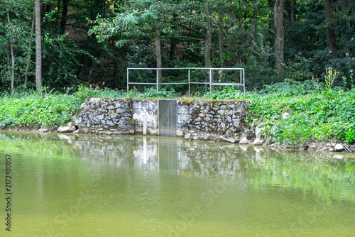 Small dam on a pond in nature