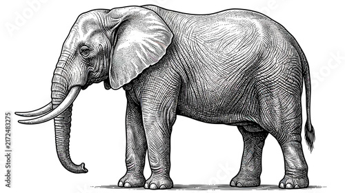 Bild auf Leinwand Detailed Ink Drawing of an African Elephant Isolated