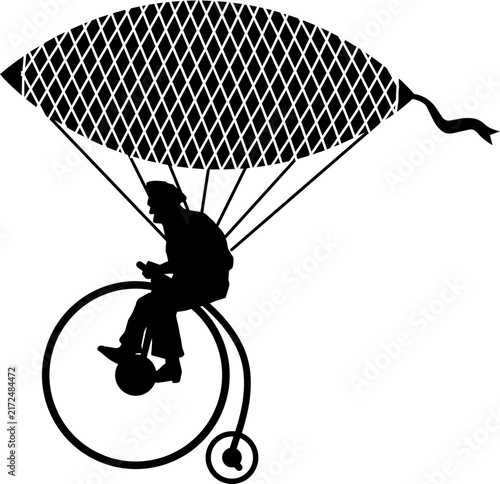 фотографія one color illustration of a silhouette of a person on a vintage bicycle being he