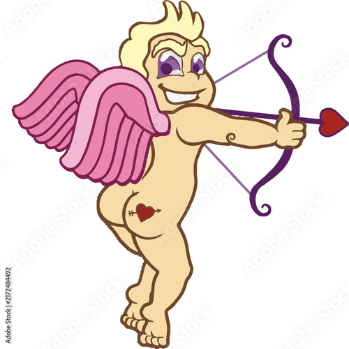 Obraz na plátně cartoon illustration of cupid with a mischievous look on his face and a tattoo o