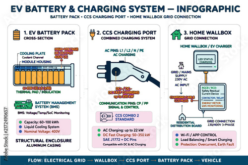 Electric Vehicle Battery And Charging System Technical Diagram Infographic Design