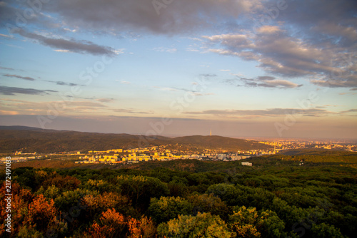 Obraz na płótnie Landscape - panorama of Bratislava seen from the observation tower on Devínska K