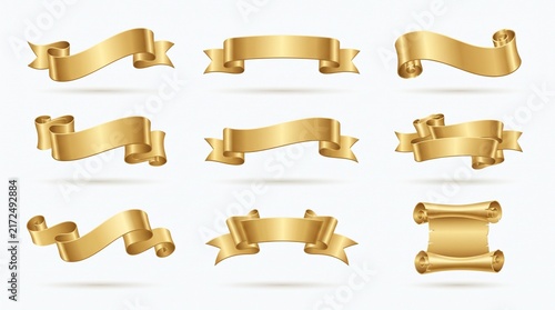Metallic Gold Ribbon Scroll Collection For Graphic Design