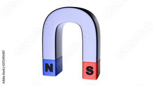 Plakat w ramie Illustration of a horseshoe-shaped permanent magnet with positive and negative poles marked on a transparent background. A horseshoe-shaped ferromagnet on a transparent background.