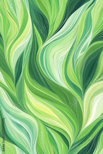 Abstract flowing green leaf-like shapes with light highlights