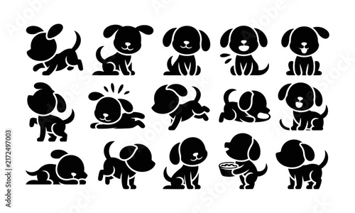 Cute puppy silhouettes set isolated... d