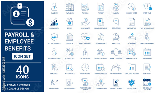 Payroll and Employee Benefits 40 Icon Set