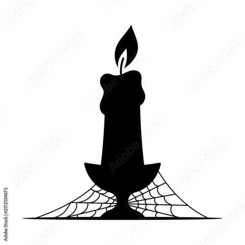 Burning candle and spider web icon. Black outline line silhouette. Editable strokes. Front and side view. Vector simple flat graphic illustration. Isolated object on a white background.