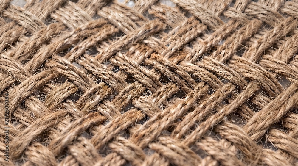 Fototapeta premium Macro texture of woven jute fabric fiber mat pattern seamless background.