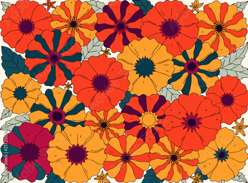 Decorative vector pattern background featuring vibrant fall floral elements and rich multi-colored blossoms