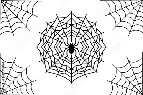 Black spider on geometric web frame halloween vector