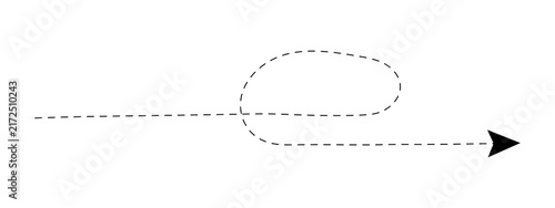 Fotografie Black dashed line arrow with a loop gesture indicating direction and path for de