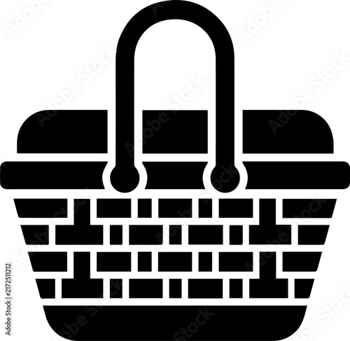 Cuadro en lienzo Picnic Basket Icon - Outdoor Food Basket Solid Black Vector Symbol