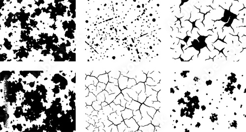 Grunge vector texture collection featuring detailed distressed patterns with cracked surfaces and weathered ink splat effects