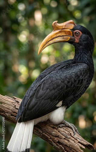 Rhinocerous Hornbill (Buceros rhinoceros) perched on a branch