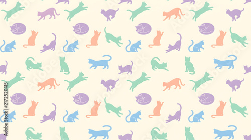 Pastel Minimalist Cat Silhouettes and Toys Seamless Pattern