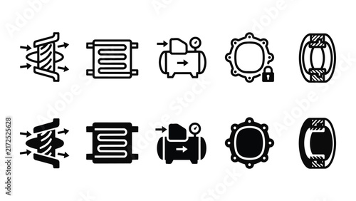 Power Cycle Line and Solid Icon Pack For Energy | Power Cycle, supercritical CO2, sCO2, turbines, power - Clean Modern and Editable Vector Icons