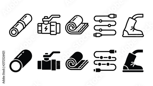 Cryogenic Fluids Line and Solid Icon Pack For Offshore | subsea, transfer, offshore, pipeline, systems - Clean Modern and Editable Vector Icon Set