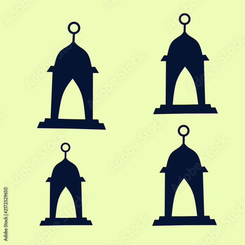 Ramadan Lantern Pattern Set: Four Islamic Lantern Silhouettes in Minimal Navy on Pale Green Background
