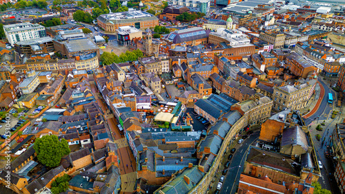 Bild auf Leinwand Aerial view of historic Derby town center architecture and infrastructure layout