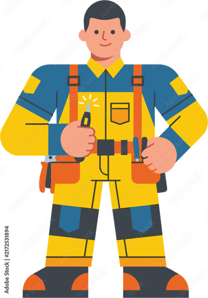 Fototapeta premium Professional electrician man with tool belt and pliers