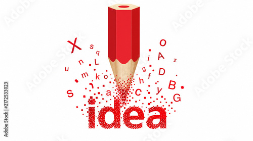 Red Pencil Creating Idea Text with Floating Letters