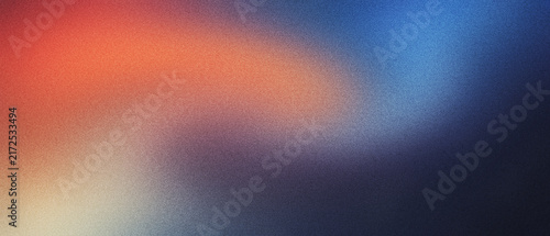 Abstract grainy gradient background with soft orange and blue light leaks. Cinematic film grain texture with colorful blurry glow. Minimalist aesthetic backdrop for modern digital wallpaper.