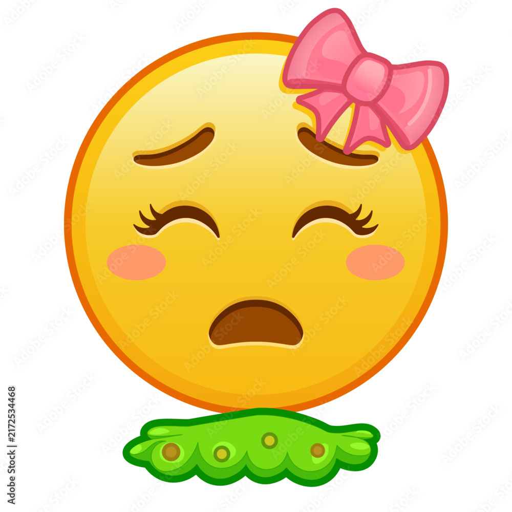 Obraz premium Female face vomiting Large size of yellow emoji smile