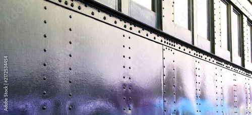 Bild auf Leinwand Riveted Steel Side of Train car, Sleeper Car w/windows-Transportation, distresse