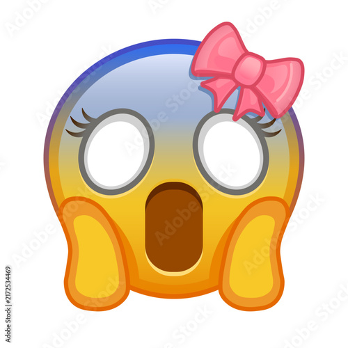 Female face screaming in fear Large size of yellow emoji smile