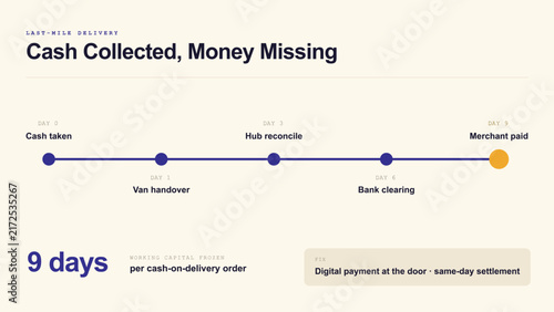 Foto Cash on delivery settlement lag timeline infographic showing nine days from cash