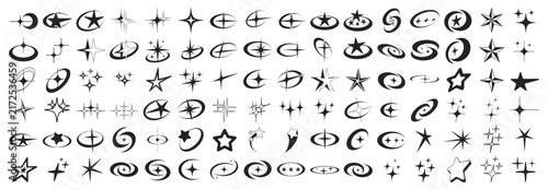 Abstract Y2k Star Shapes Vector Design. Set Of Geometric Spark Graphics Elements.