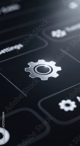 Close-up of a Gear Icon on a Dark Background, Technology Concept.
