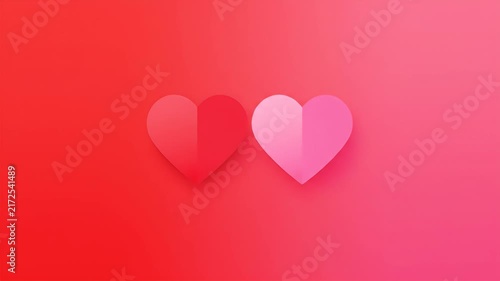 Romantic Red and Pink Paper Cut Hearts on Gradient Background for Valentine's Day and Love Greeting Cards