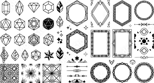 Set of geometrical polyhedrons. Collection geometric frames. wedding invitation, luxury templates, decorative patterns. Modern abstract vector elements.