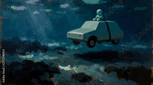 Car Floating Deep Underwater