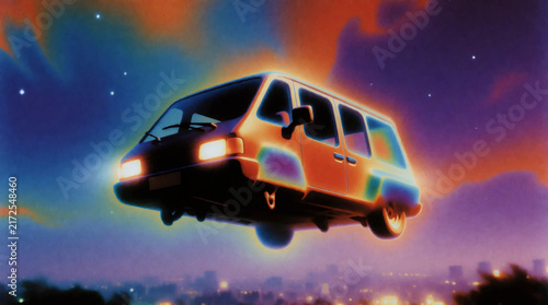 Car Flying Through a Fiery Sky