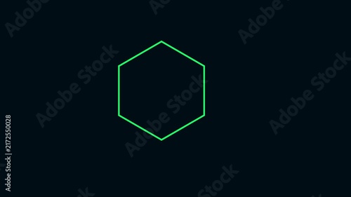 Minimalist green hexagon outline pulsing on dark animation 4k background, for modern tech, motion pulse